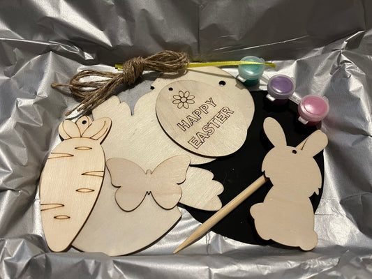 Easter craft kit with five wooden paint your own decorations and one scratch art egg. #3
