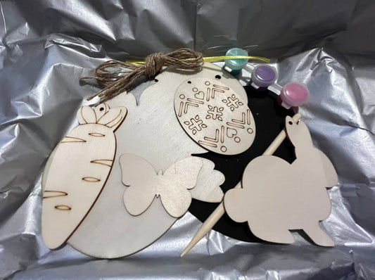 Easter craft kit with five wooden paint your own decorations and one scratch art egg. #10