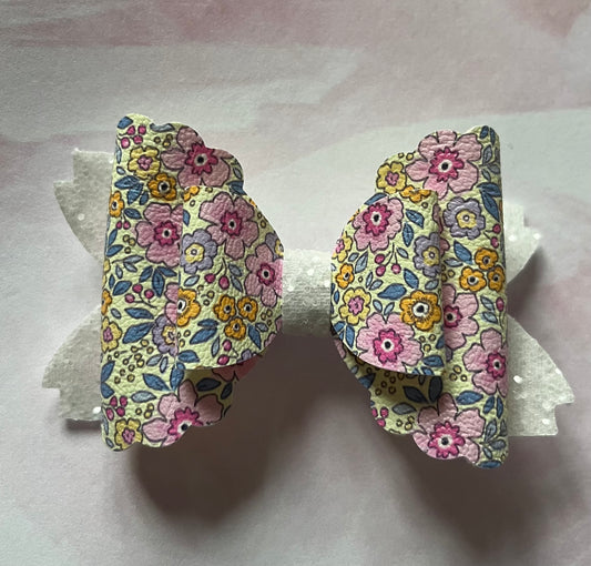 Pink and purple floral print, double layer bow