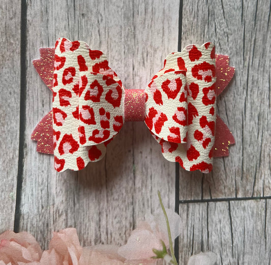 Pink animal print double layer hair bow